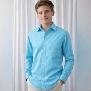 Tommy Bahama Turquoise Striped Boy’s Button-Up Shirt – Size XL